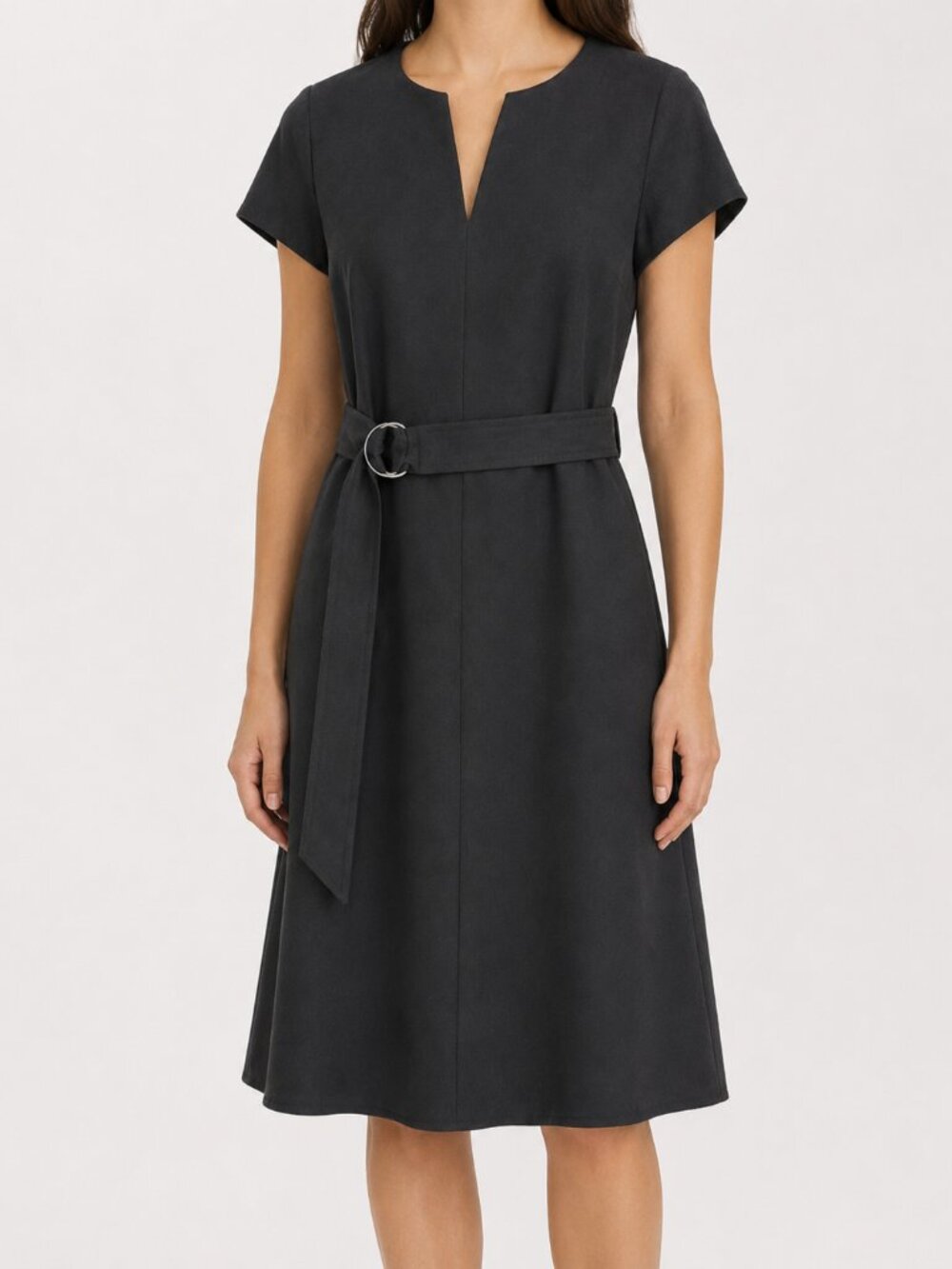 NWOT Ferragamo Black Wool Crepe Belted Dress IT 42/44